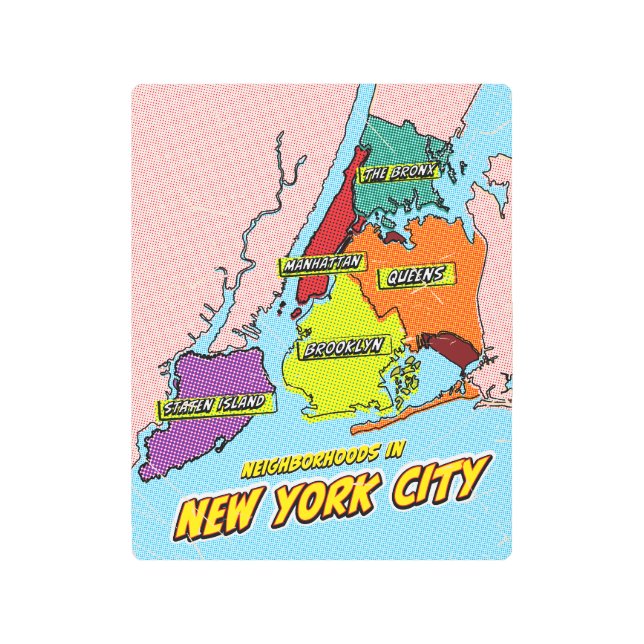 Mapa ilustrado de arte pop en Nueva York (Anverso)