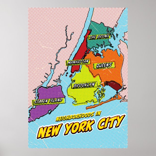Mapa ilustrado de arte pop en Nueva York (Frente)