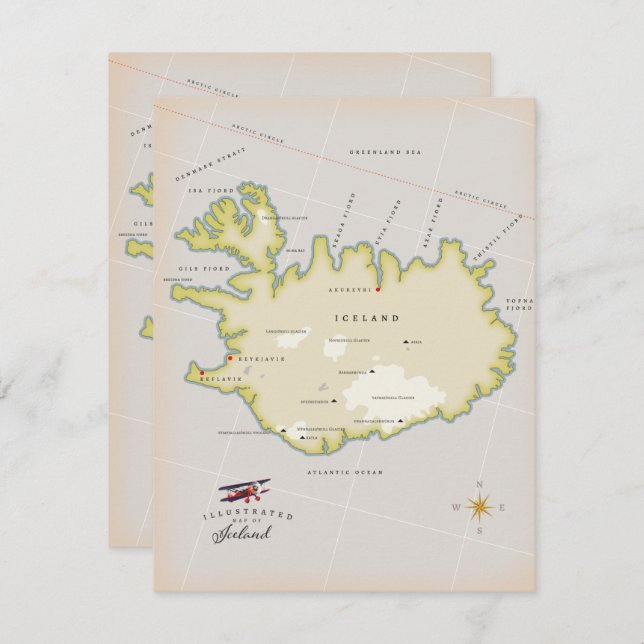 Mapa ilustrado de Islandia (Anverso / Reverso)