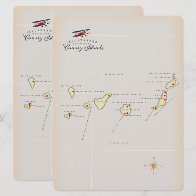 Mapa ilustrado de las Islas Canarias. (Anverso / Reverso)