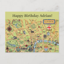 Mapa Ilustrado de Londres Tarjeta de Cumpleaños