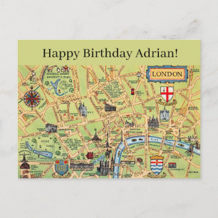 Mapa Ilustrado de Londres Tarjeta de Cumpleaños