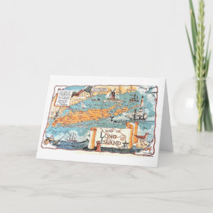 Mapa ilustrado de Long Island en tarjeta postal