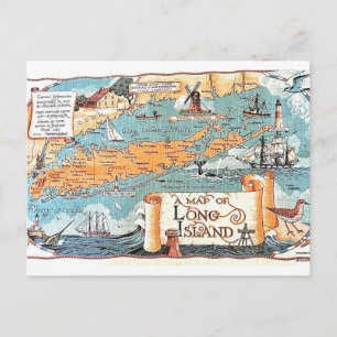 Mapa ilustrado de Long Island Tarjeta postal
