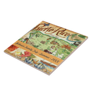 Mapa Ilustrado de Puerto Rico en Baldosa Cerámica