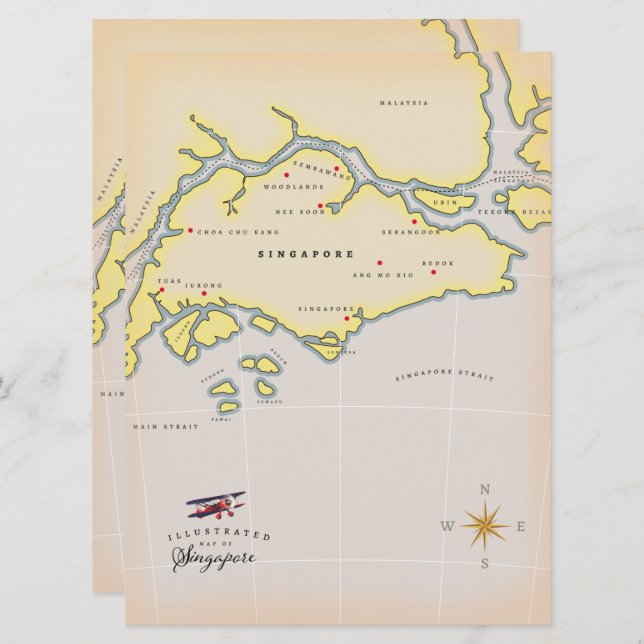 Mapa ilustrado de Singapur (Anverso / Reverso)