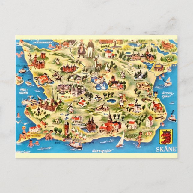 Mapa Ilustrado de Suecia Tarjeta Postal (Anverso)