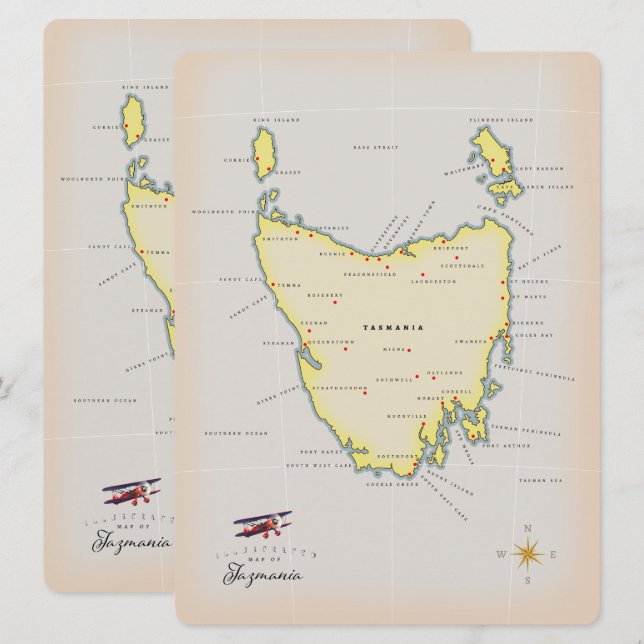 Mapa ilustrado de Tasmania. (Anverso / Reverso)