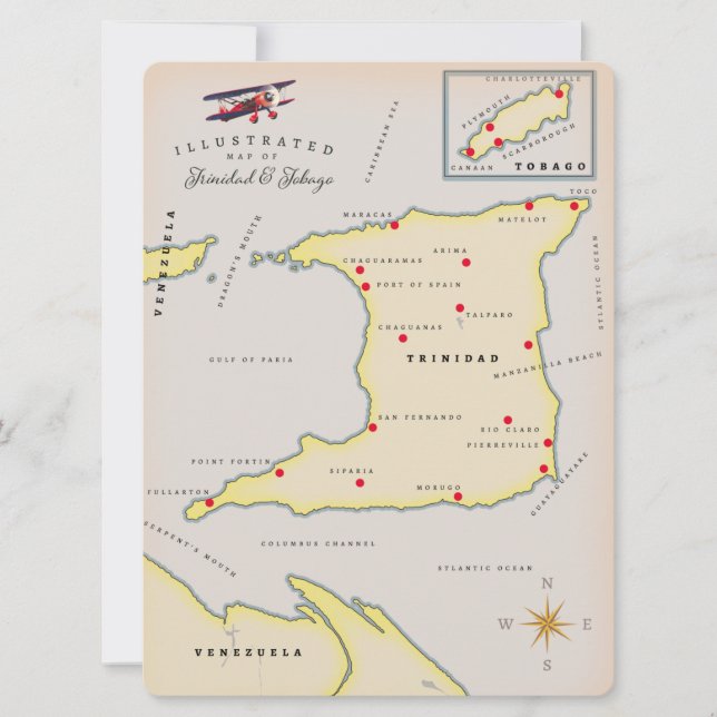 Mapa ilustrado de Trinidad y Tobago (Anverso)