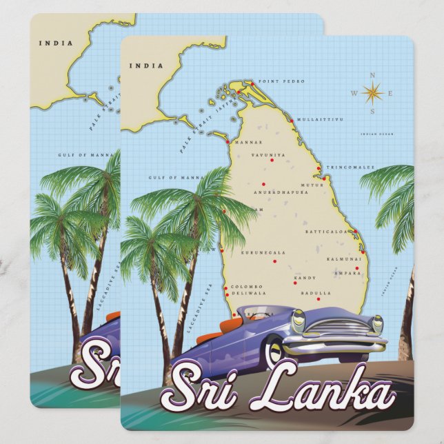 Mapa ilustrado detallado de Sri Lanka (Anverso / Reverso)