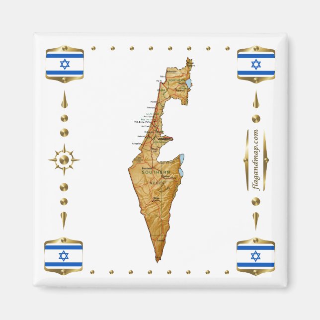 Mapa israelí + imán de bandera (Frente)