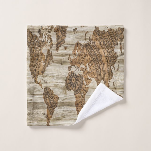 Mapa marrón del mundo impreso (Toallita)