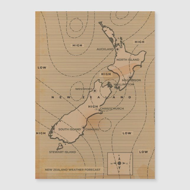 Mapa meteorológico antiguo de Nueva Zelanda (Anverso)