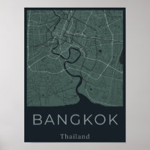 Mapa minimalista de Bangkok - Arte de tela verde y