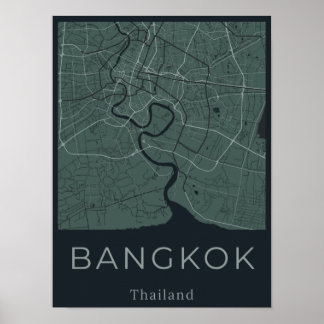 Mapa minimalista de Bangkok - Arte de tela verde y