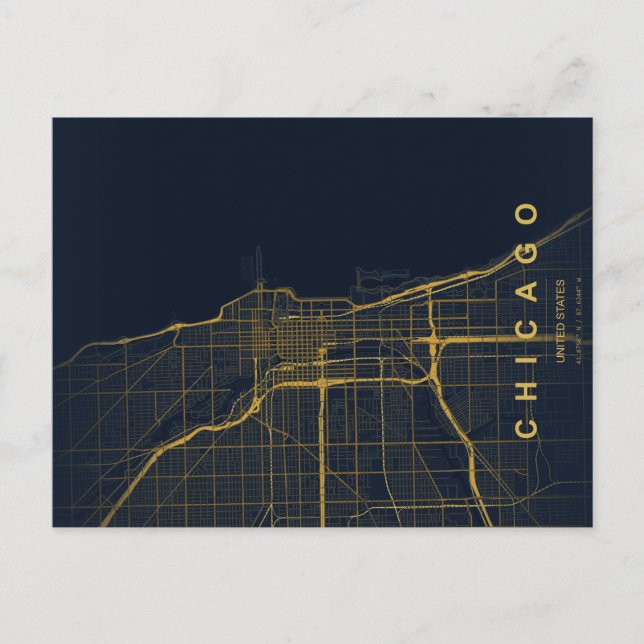 Mapa Mínimo de la Ciudad de Chicago en Postal (Anverso)