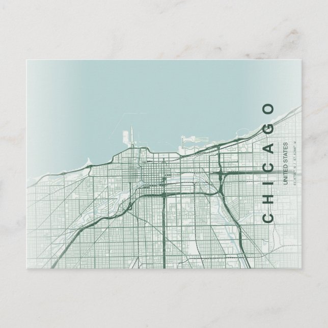 Mapa Mínimo de la Ciudad de Chicago en Postal (Anverso)
