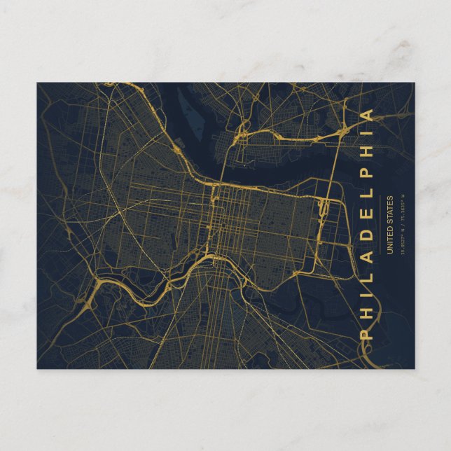Mapa Mínimo de la Ciudad de Filadelfia en Postal (Anverso)