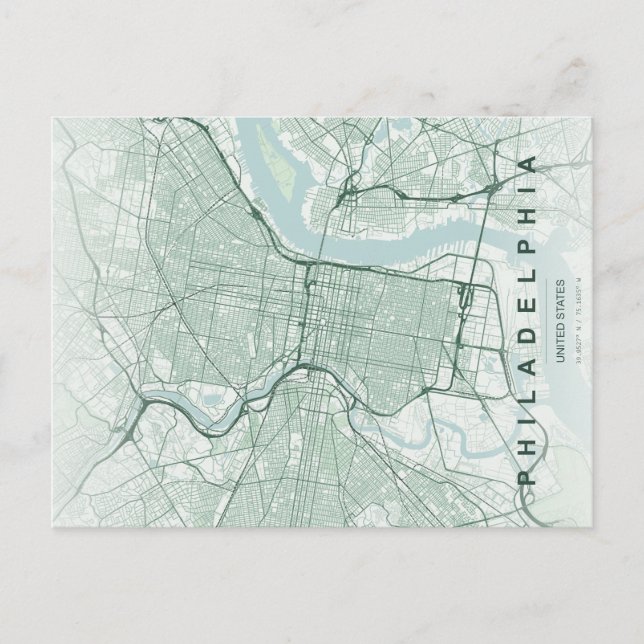 Mapa Mínimo de la Ciudad de Filadelfia Tarjeta Pos (Anverso)