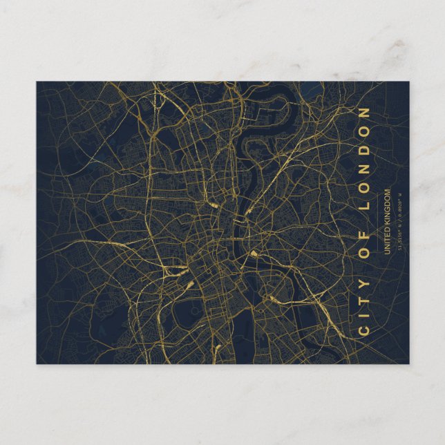 Mapa Mínimo de la Ciudad de Londres en Postal (Anverso)