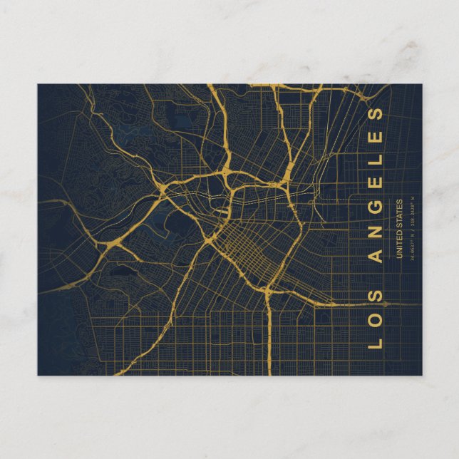 Mapa Mínimo de la Ciudad de Los Ángeles en Postal (Anverso)