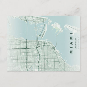 Mapa Mínimo de la Ciudad de Miami en Postal