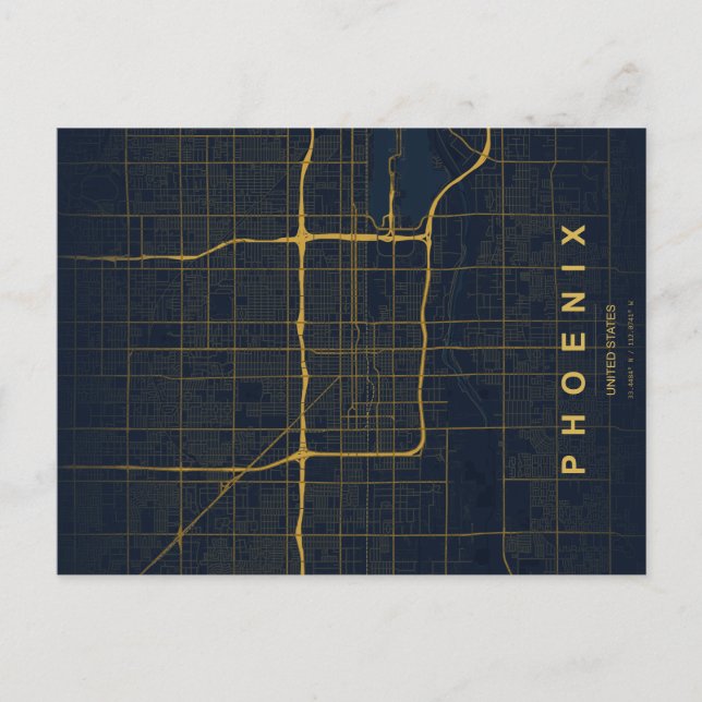 Mapa Mínimo de la Ciudad de Phoenix en Postal (Anverso)