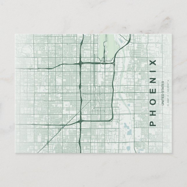 Mapa Mínimo de la Ciudad de Phoenix en Postal (Anverso)