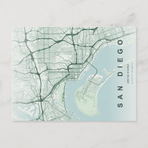 Mapa Mínimo de la Ciudad de San Diego en Postal