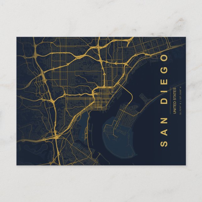 Mapa Mínimo de la Ciudad de San Diego en Postal (Anverso)