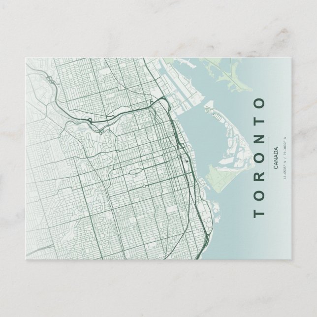 Mapa Mínimo de la Ciudad de Toronto en Postal (Anverso)