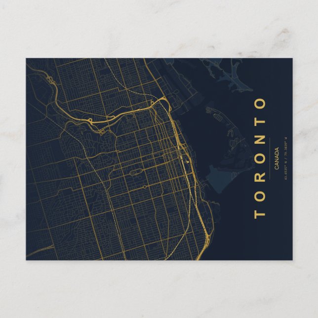 Mapa Mínimo de la Ciudad de Toronto en Postal (Anverso)