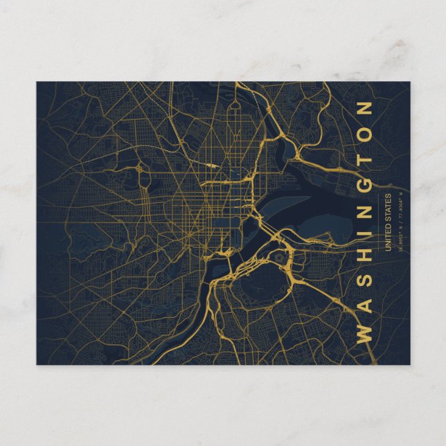 Mapa mínimo de Washington, DC en postal (Anverso)