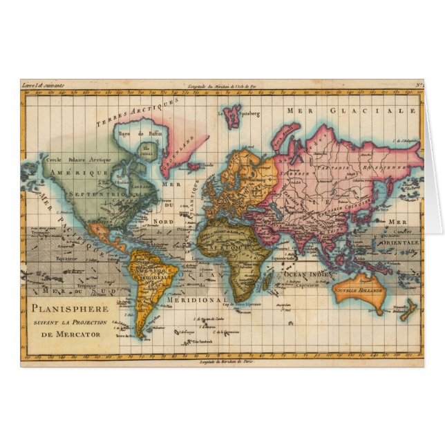 Mapa Mundial 1780 Bonne Planisferio Antiguo  (Anverso (Horizontal))