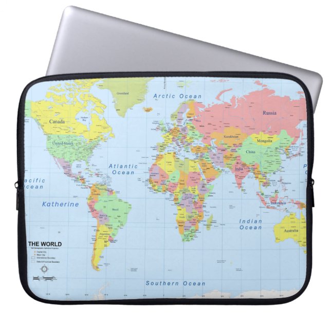 Mapa Mundial Añadir nombre de funda de portátil (Frente)