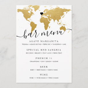 Mapa Mundial Chic Gold con Tarjeta de Menú Opciona