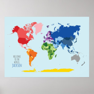 Mapa Mundial Colorido Póster Personalizado