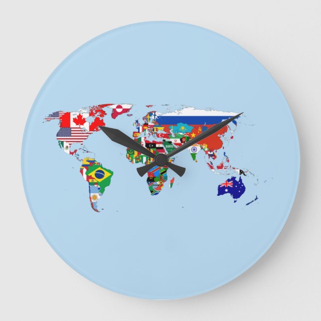 Mapa mundial de banderas reloj de pared acrílico (Anverso)