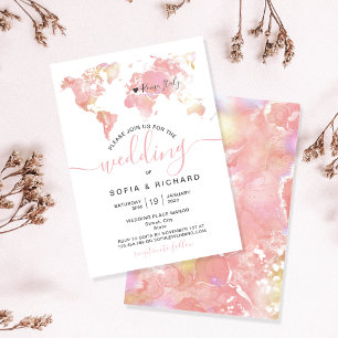 Mapa Mundial de Destino de Boda Corazón Invitación
