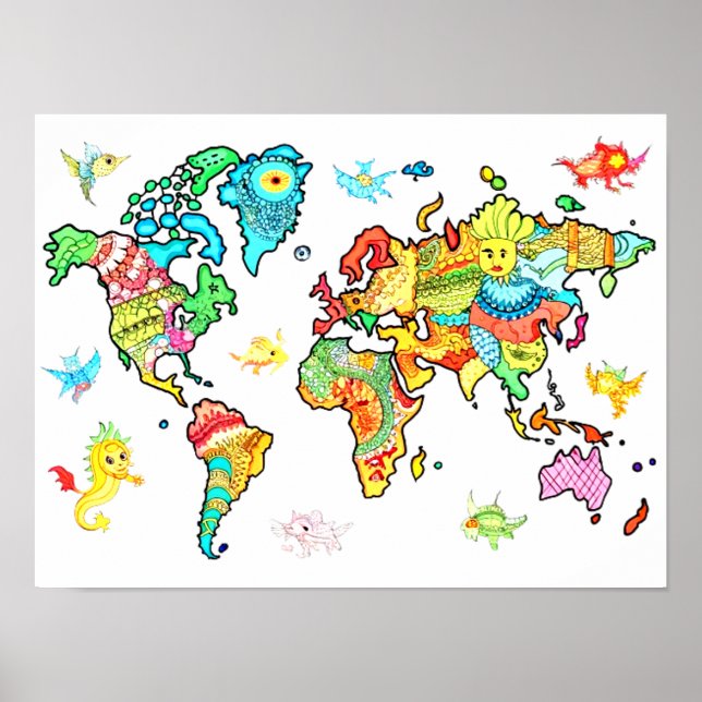 Mapa mundial de niños de arte mural (Frente)