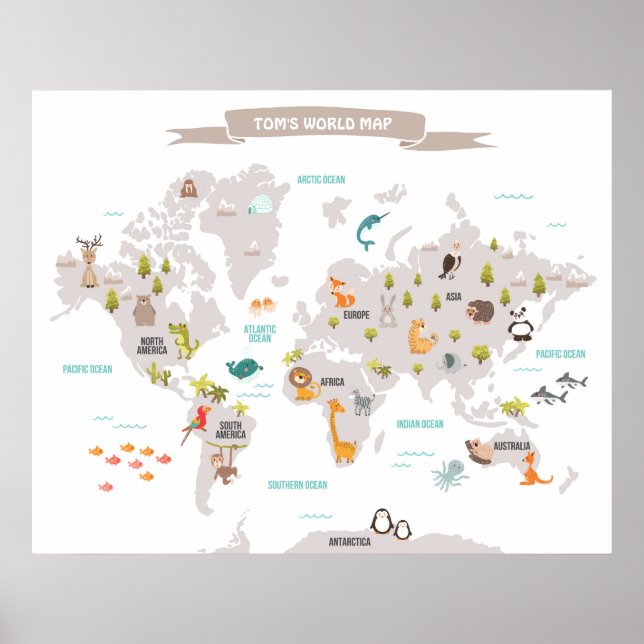 Mapa mundial del mundo de los posters de los anima (Frente)