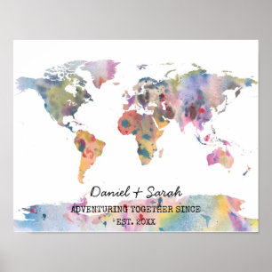 Mapa mundial en acuarela cartel de arte abstracto