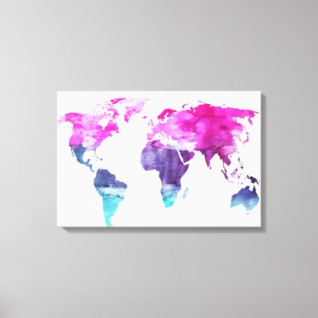 Mapa Mundial en Lienzo con Arte de Acuarela Vibran (Anverso)