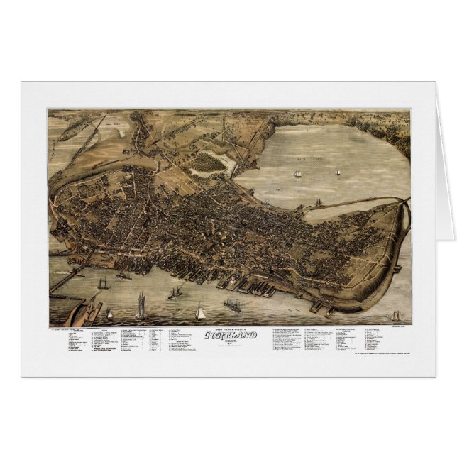 Mapa panorámico de Portland, Maine - 1876 (Anverso (Horizontal))