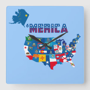 Mapa patriótico de América con el reloj de pared