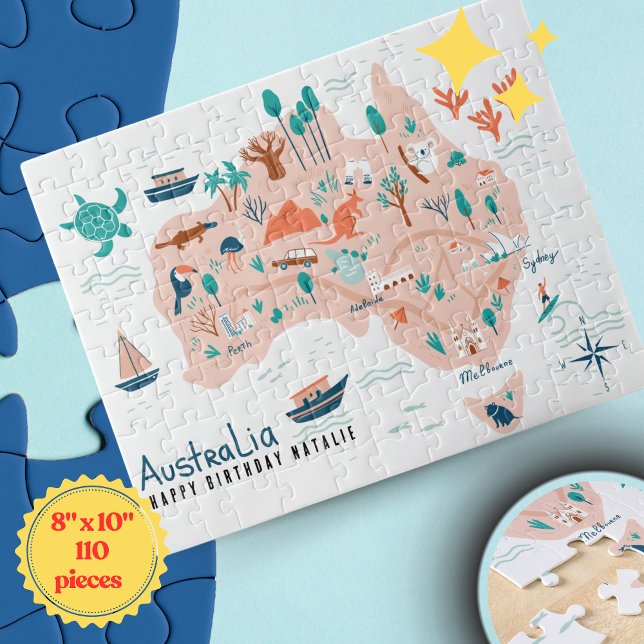 Mapa personalizado de Australia rompecabezas para  (Personalized Australia Map Jigsaw Puzzle for Kids)