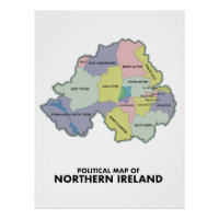 Mapa Político De Irlanda Del Norte. Póster