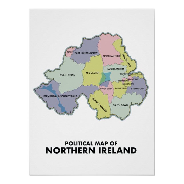 Mapa Político De Irlanda Del Norte. Póster (Anverso)