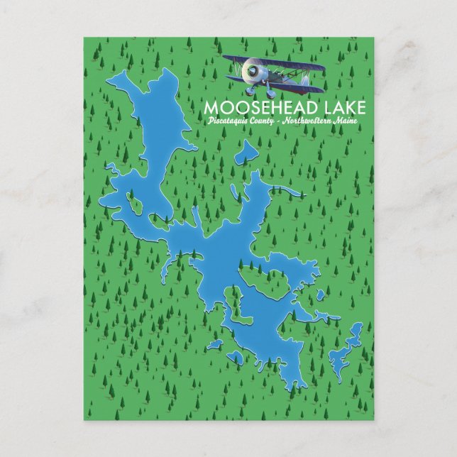 Mapa postal del lago Moosehead, condado de Piscata (Anverso)