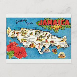 Mapa postal vintage de la isla de Jamaica